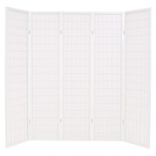 Foldbar 5-panels rumdeler japansk stil 200 x 170 cm hvid
