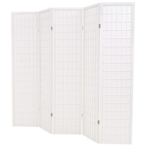 Foldbar 5-panels rumdeler japansk stil 200 x 170 cm hvid