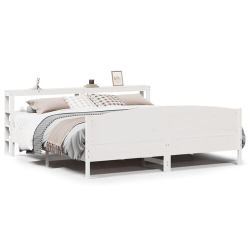 Sengeramme uden madras 200x200 cm massivt fyrretræ hvid