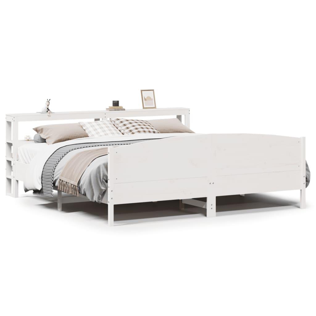 Sengeramme uden madras 200x200 cm massivt fyrretræ hvid