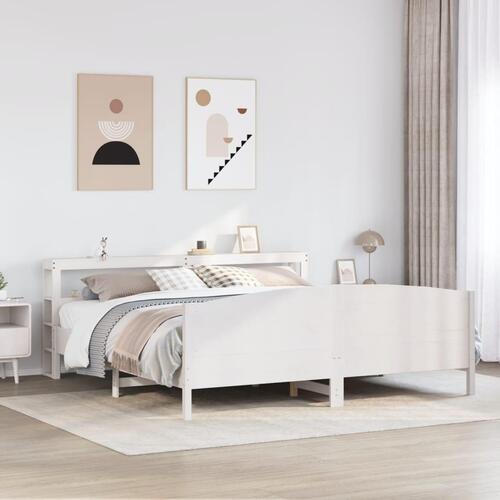 Sengeramme uden madras 200x200 cm massivt fyrretræ hvid