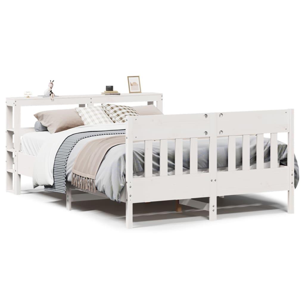 Sengeramme uden madras 135x190 cm massivt fyrretræ hvid