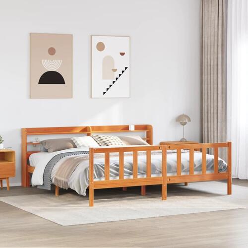 Sengeramme med sengegavl 200x200 cm massivt fyrretræ gyldenbrun