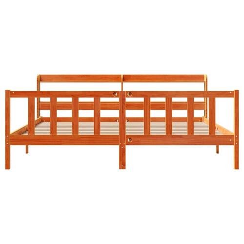 Sengeramme med sengegavl 200x200 cm massivt fyrretræ gyldenbrun