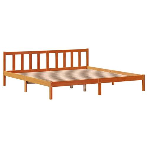 Sengeramme med sengegavl 200x200 cm massivt fyrretræ gyldenbrun