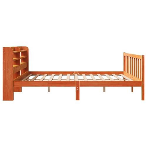 Sengeramme med sengegavl 200x200 cm massivt fyrretræ gyldenbrun