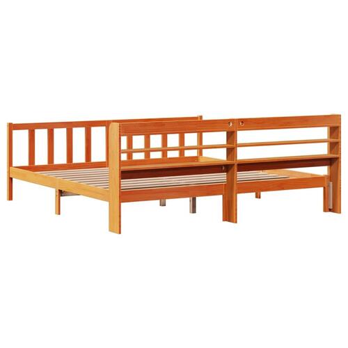Sengeramme med sengegavl 200x200 cm massivt fyrretræ gyldenbrun