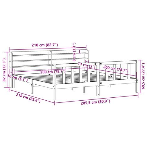 Sengeramme med sengegavl 200x200 cm massivt fyrretræ gyldenbrun