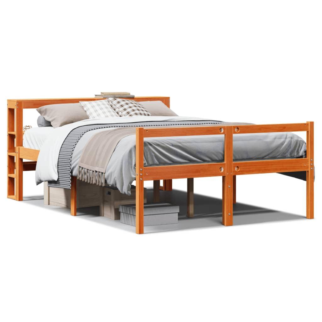 Sengeramme med sengegavl 120x200 cm massivt fyrretræ gyldenbrun billede