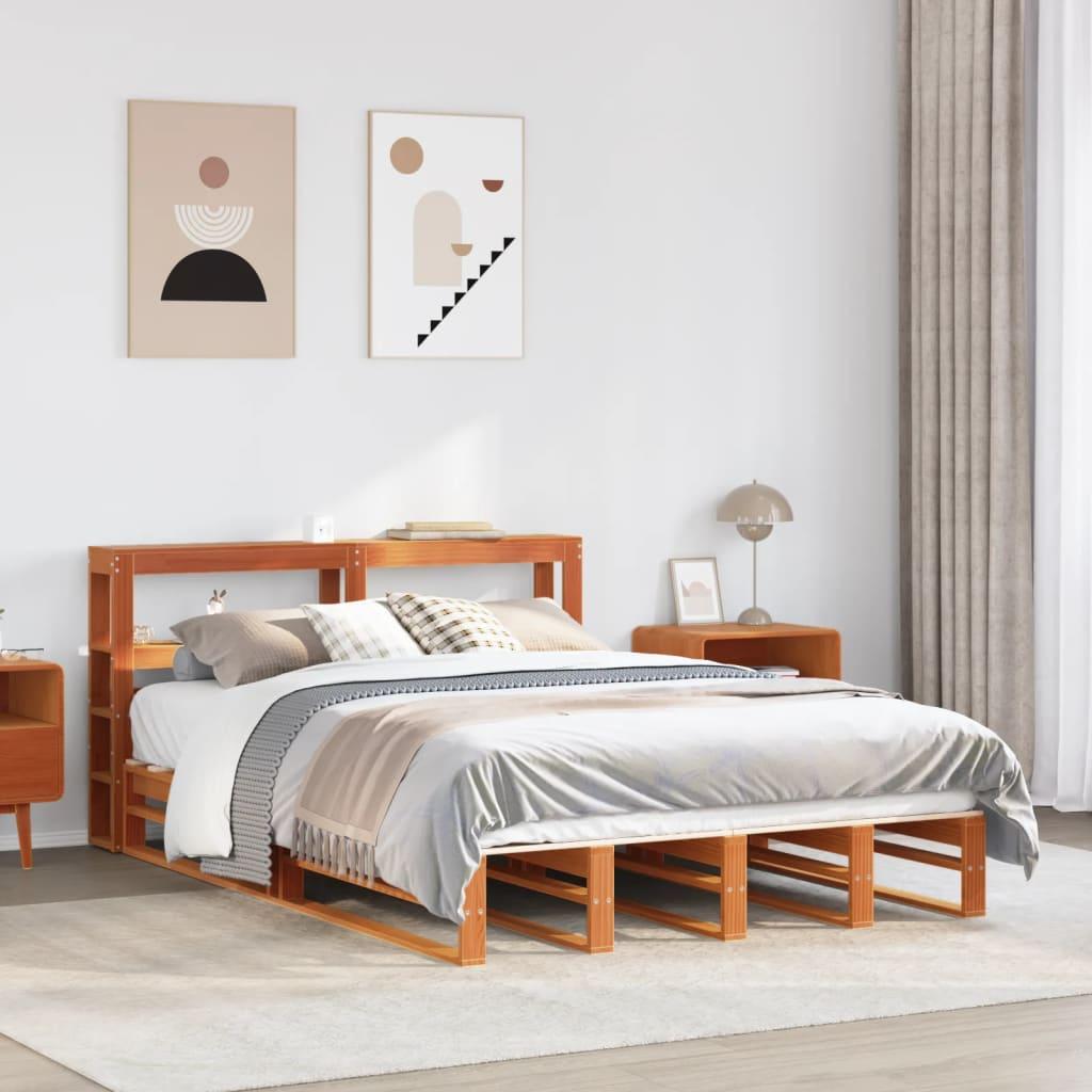 Sengeramme uden madras 140x200 cm massivt fyr gyldenbrun billede