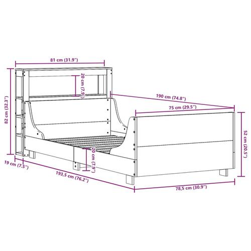 Sengeramme uden madras 75x190 cm massivt fyrretræ