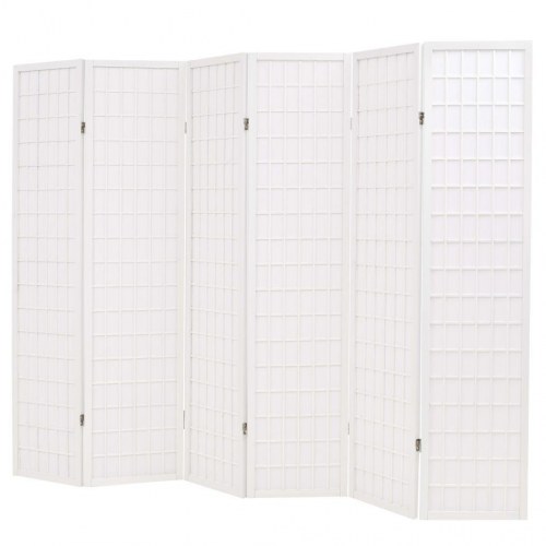 Foldbar 6-panels rumdeler japansk stil 240 x 170 cm hvid