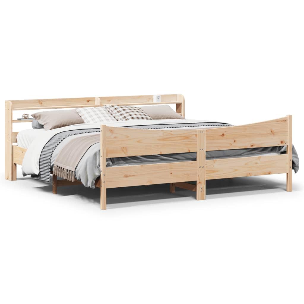 Sengeramme med sengegavl 200x200 cm massivt fyrretræ billede