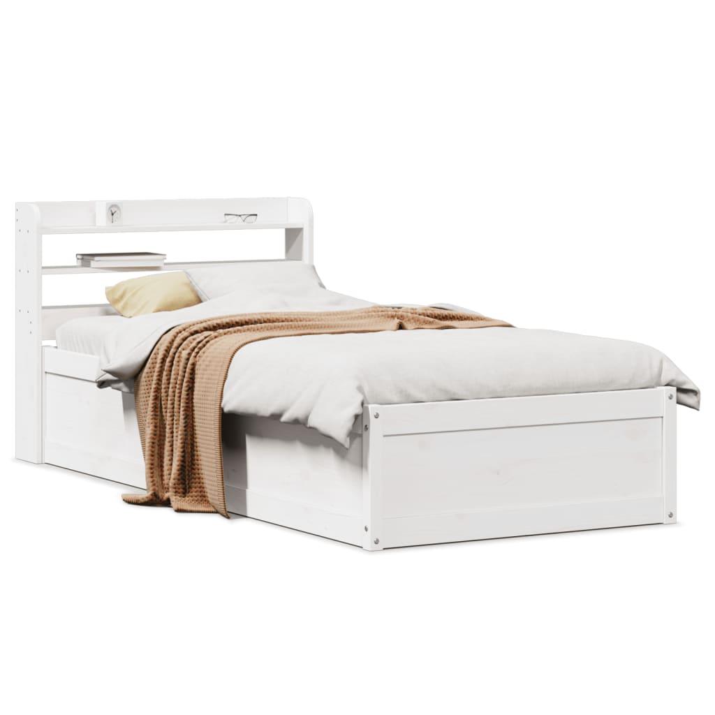 Sengeramme med sengegavl 90x200 cm massivt fyrretræ hvid billede
