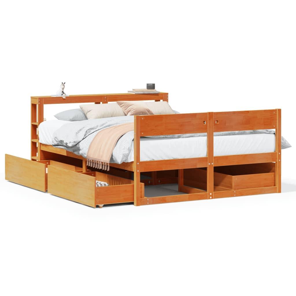 Sengeramme uden madras 135x190 cm massivt fyrretræ brun billede