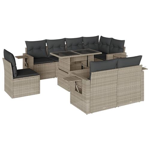 Sofasæt til haven 9 dele med hynder polyrattan lysegrå