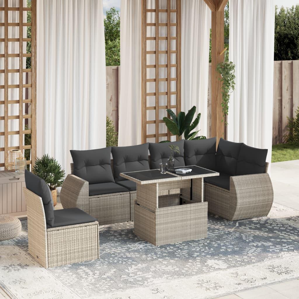 Sofasæt til haven 7 dele med hynder polyrattan lysegrå billede