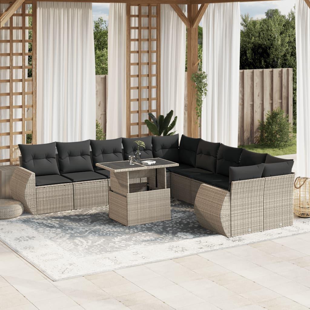 Loungesæt til haven 11 dele med hynder polyrattan grå