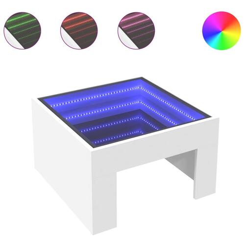 Sofabord med Infinity LED-lys 50x50x30 cm hvid