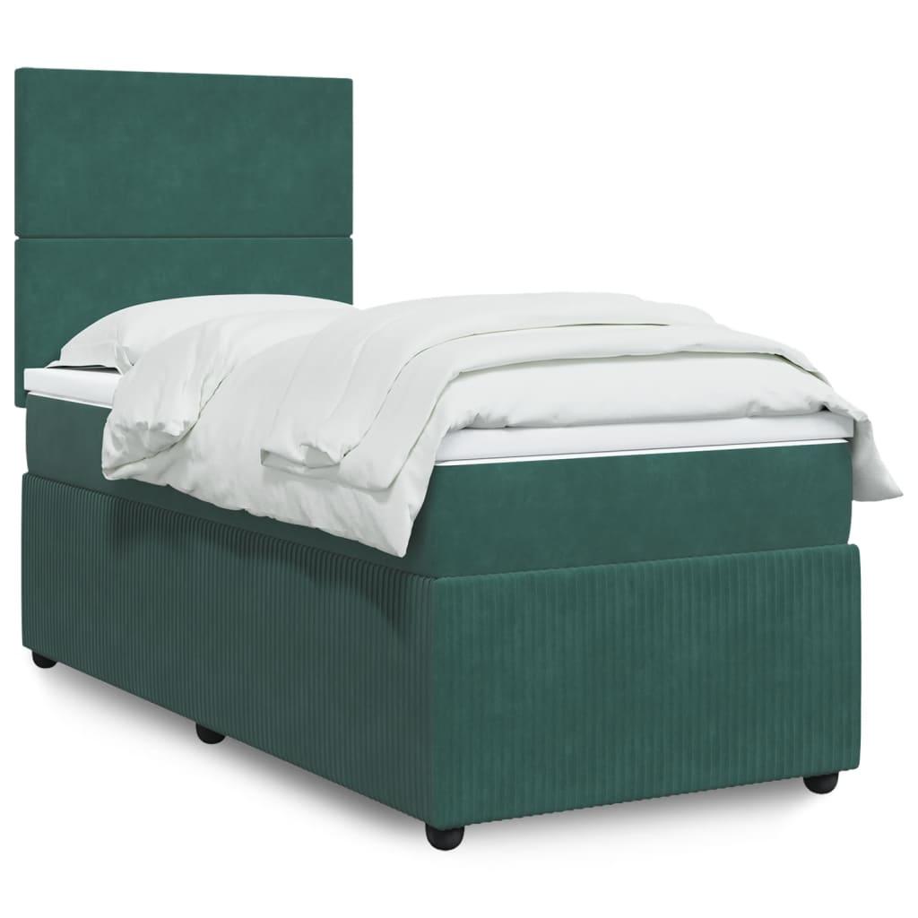 Kontinentalseng med madras 90x190 cm fløjl mørkegrøn billede