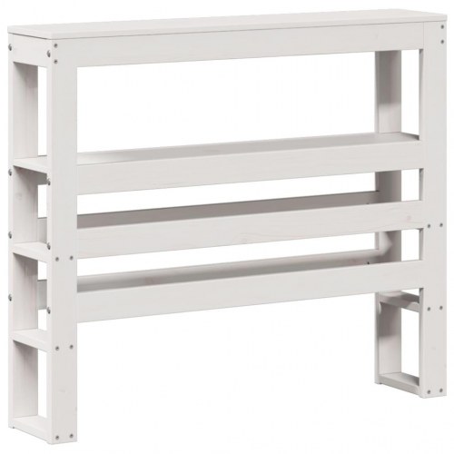 Sengeramme 90x190 cm i massivt fyrretræ - hvid, med hovedgærde og hylder