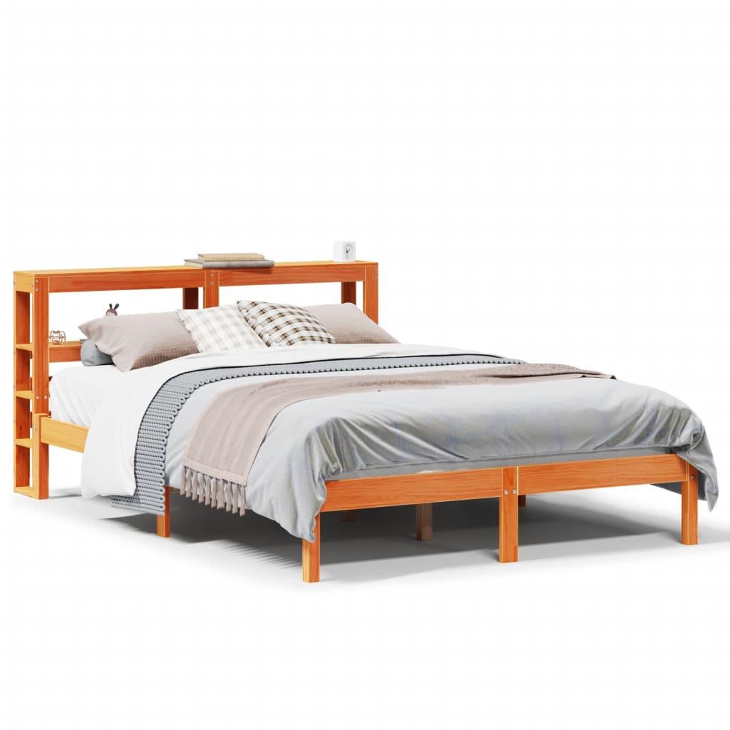 Sengeramme med sengegavl 160x200 cm massivt fyrretræ gyldenbrun