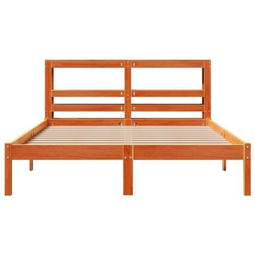 Sengeramme med sengegavl 135x190 cm massivt fyrretræ gyldenbrun