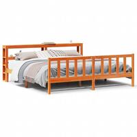 Sengeramme med sengegavl 180x200 cm massivt fyrretræ gyldenbrun
