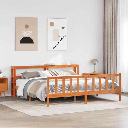 Sengeramme med sengegavl 180x200 cm massivt fyrretræ gyldenbrun