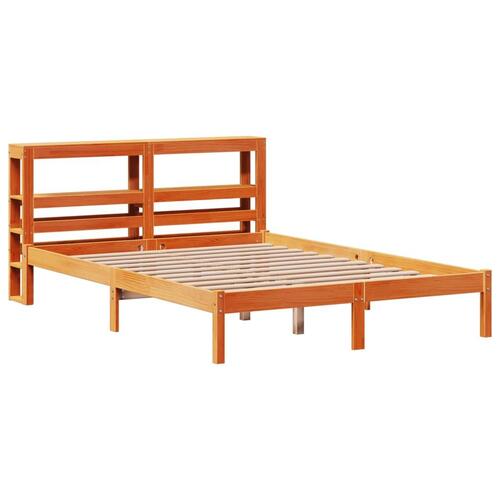Sengeramme med sengegavl 140x200 cm massivt fyrretræ gyldenbrun
