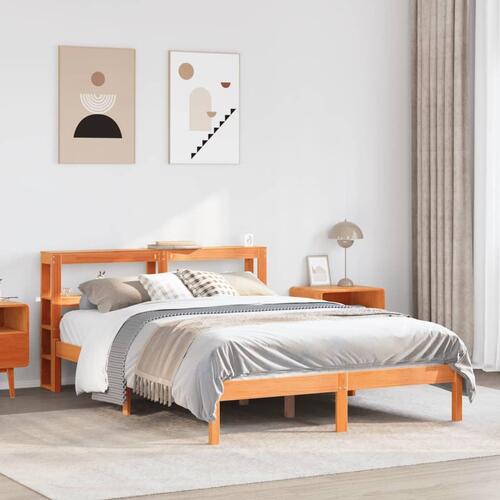 Sengeramme med sengegavl 140x200 cm massivt fyrretræ gyldenbrun