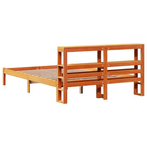 Sengeramme med sengegavl 140x200 cm massivt fyrretræ gyldenbrun