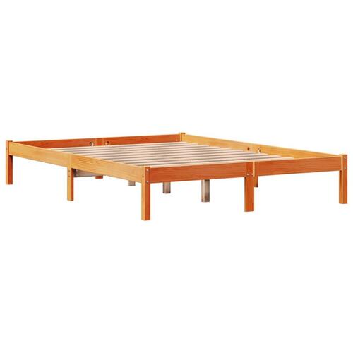 Sengeramme med sengegavl 140x200 cm massivt fyrretræ gyldenbrun