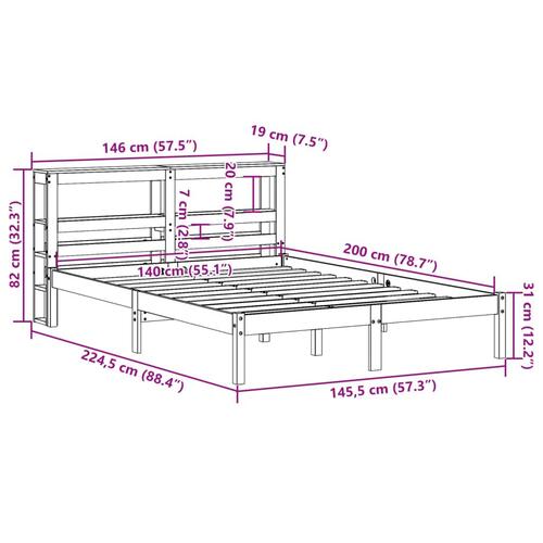 Sengeramme med sengegavl 140x200 cm massivt fyrretræ gyldenbrun