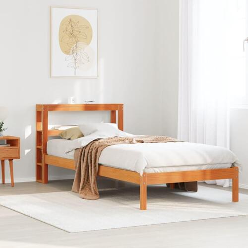 Sengeramme med sengegavl 90x200 cm massivt fyrretræ gyldenbrun