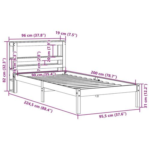 Sengeramme med sengegavl 90x200 cm massivt fyrretræ gyldenbrun