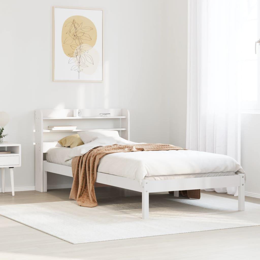 Sengeramme uden madras 90x190 cm massivt fyrretræ hvid billede