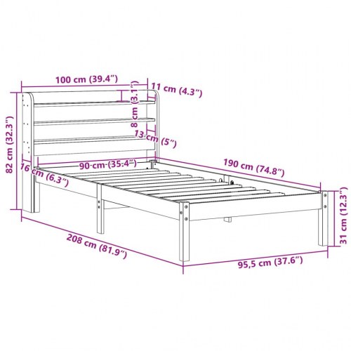 Sengeramme uden madras 90 x 190 cm i massivt fyrretræ - hvid