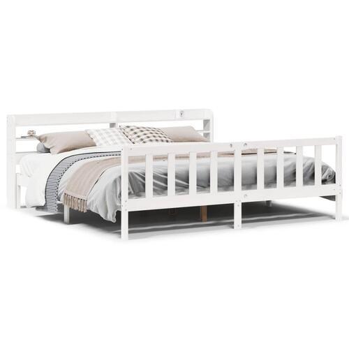 Sengeramme uden madras 200x200 cm massivt fyrretræ hvid