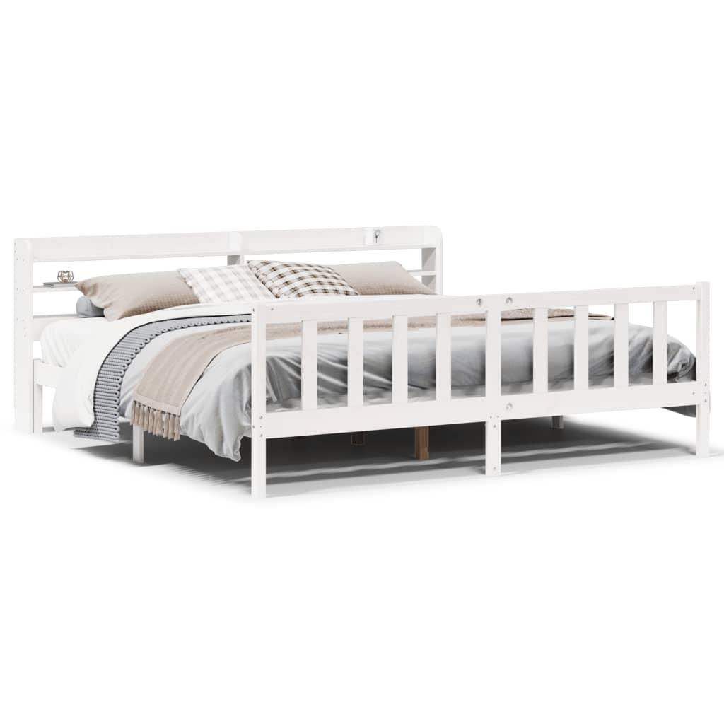 Sengeramme uden madras 200x200 cm massivt fyrretræ hvid