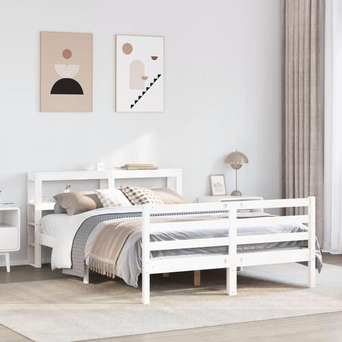 Sengeramme uden madras 140x190 cm massivt fyrretræ hvid