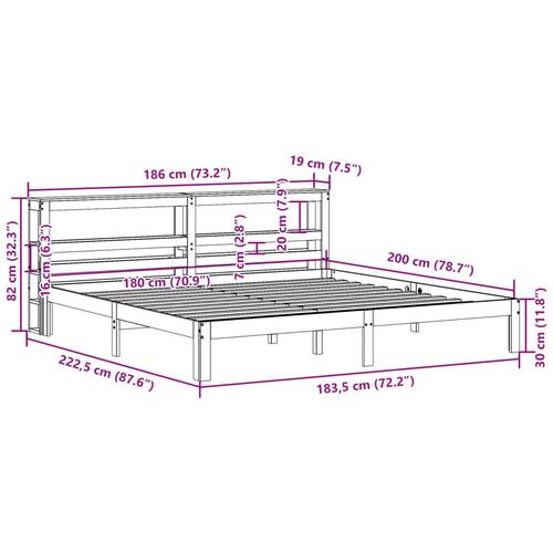 Sengeramme med sengegavl 180x200 cm massivt fyrretræ