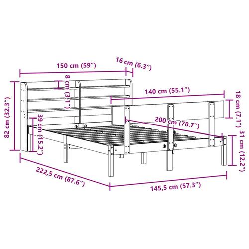 Sengeramme uden madras 140x200 cm massivt fyrretræ