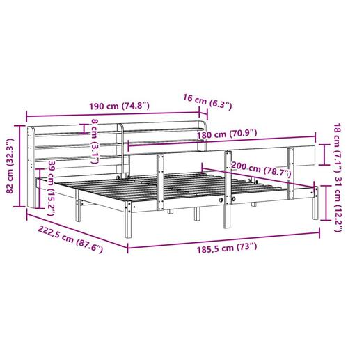 Sengeramme uden madras 180x200 cm massivt fyrretræ