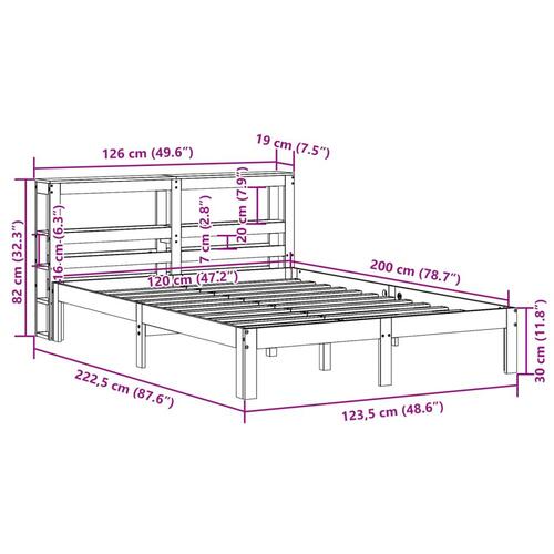 Sengeramme med sengegavl 120x200 cm massivt fyrretræ hvid