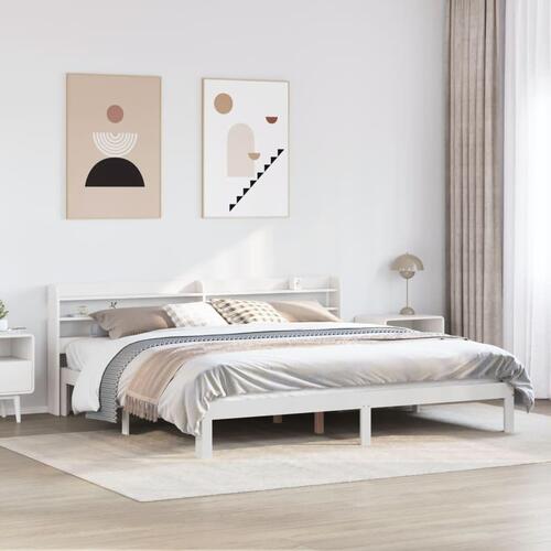 Sengeramme med hovedgærde uden madras Hvid 200x200 cm