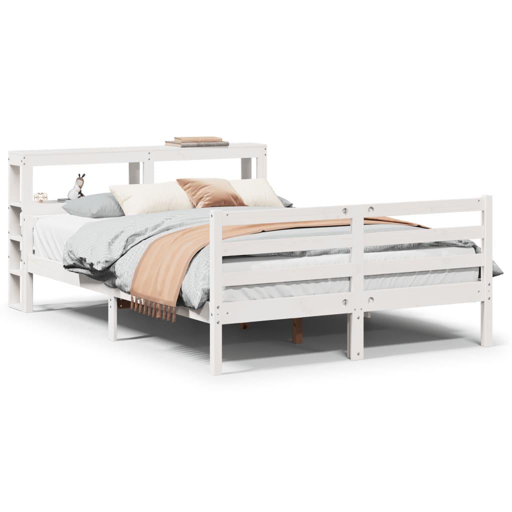 Sengeramme med sengegavl135x190 cm massivt fyrretræ hvid