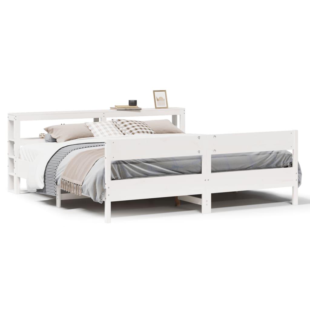 Sengeramme uden madras 200x200 cm massivt fyrretræ hvid