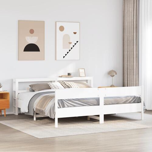 Sengeramme uden madras 200x200 cm massivt fyrretræ hvid