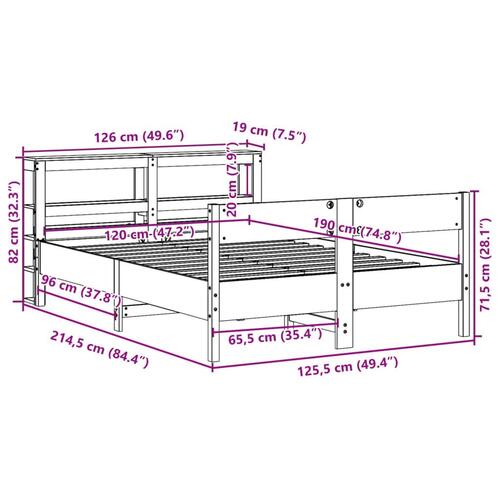 Sengeramme uden madras 120x190 cm massivt fyrretræ